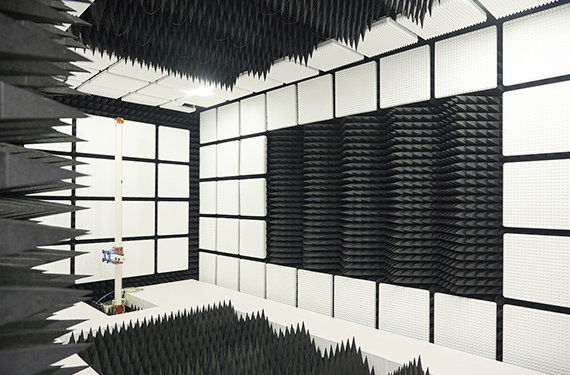 Anechoic chamber, which is indispensable for verification in the telecommunications business.